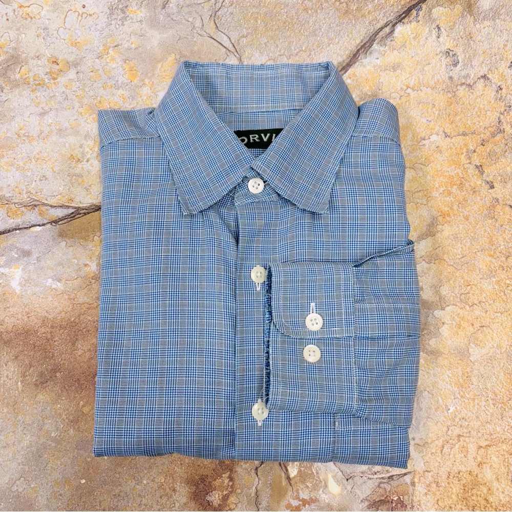 Orvis Men's Blue Plaid Casual Button Down Long Sleeve Shirt Size Large